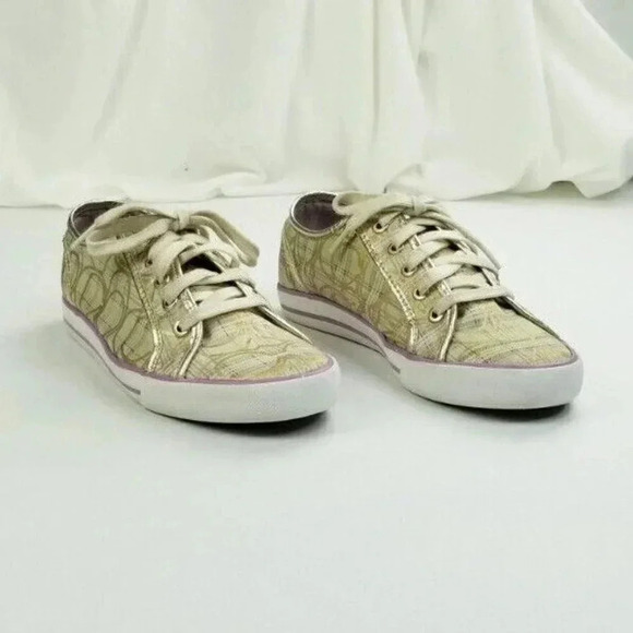 Coach 9B "Dee" Tan Plaid Lace Up "C" Logo & Heel Logo Women's Fashion Sneakers - Picture 11 of 12